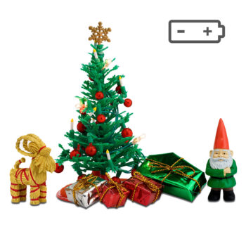 Miniaturowa choinka z czerwonymi bombkami i świeczkami prezenty figurka gnom słomiana figurka zwierzątka do domku dla lalek na Boże Narodzenie. Micki Dekoracje domku dla lalek święta zestaw choinka Boże Narodzenie Lundby