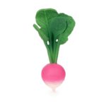 Gumowy gryzak w kształcie różowej rzodkiewki z zielonymi liśćmi dla niemowlaka. Oli & Carol Gryzak Zabawka Rzodkiewka Ramona Radish