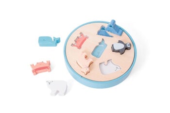 Drewniany sorter zwierzęta arktyki z kolorowymi figurkami dla dziecka. BS Toys Drewniany sorter Zwierzęta Arktyki