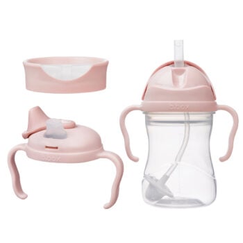 Zestaw kubek niekapek 3w1 przezroczysty z różowymi elementami dla dziecka. b.box Kubek 3w1 zestaw 240ml Blush