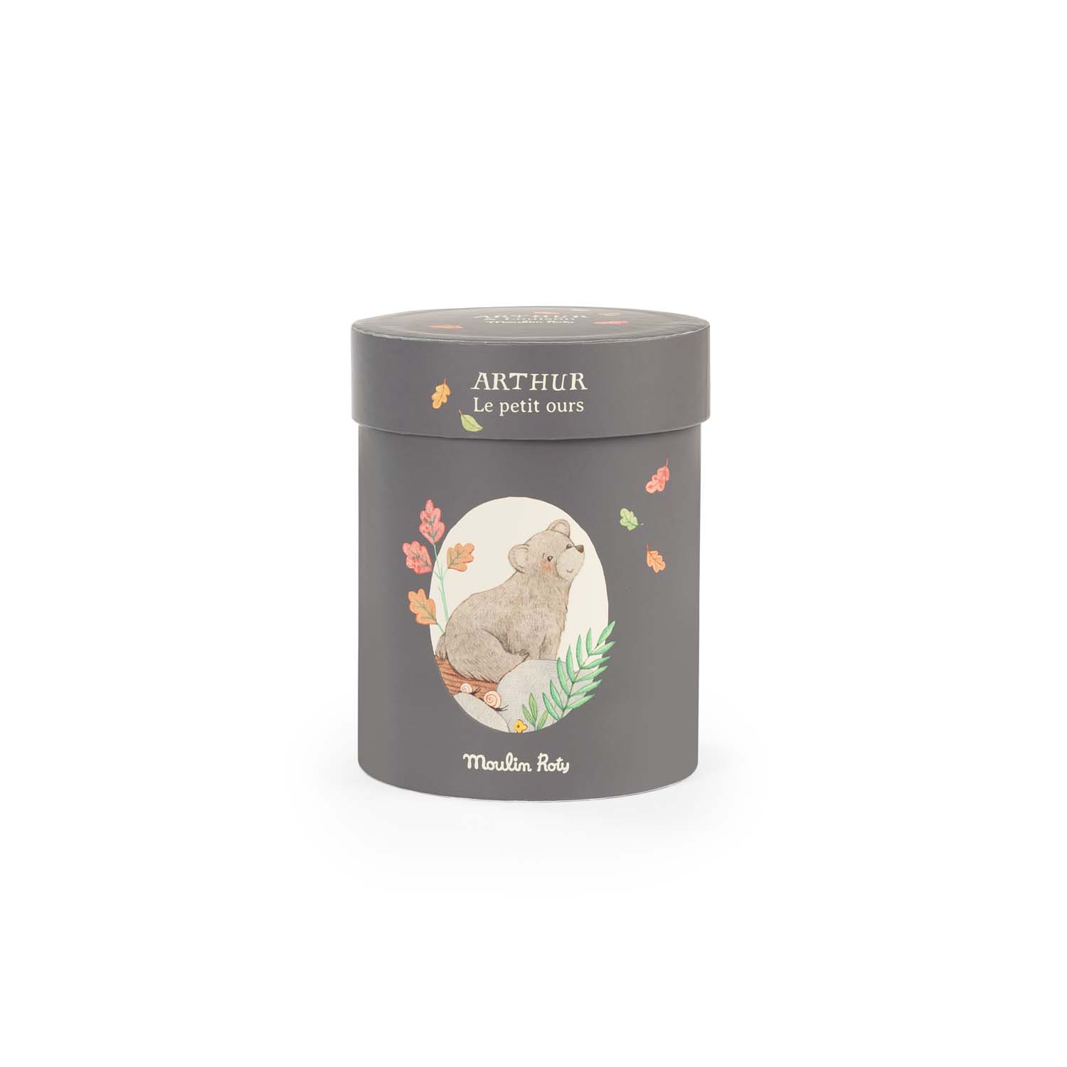 Pluszowy miś Arthur beżowy w ozdobnym szarym pudełku dla dziecka. Moulin Roty Pluszowy miś ARTHUR w ozdobnym pudełku