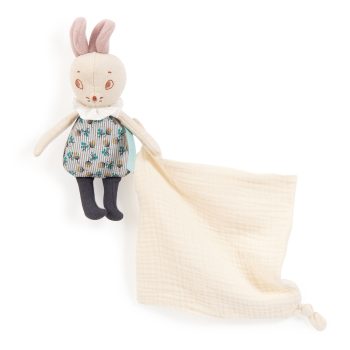 Pluszowy króliczek z muślinową kremową chusteczką dla dziecka. Moulin Roty Króliczek z muślinową chusteczką