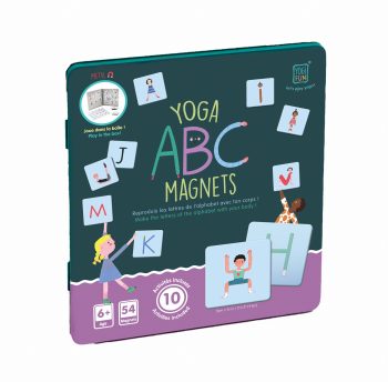 Magnesy edukacyjne z literami i ilustracjami jogi dla dzieci powyżej 6 lat. Buki Magnesy z Jogą ABC