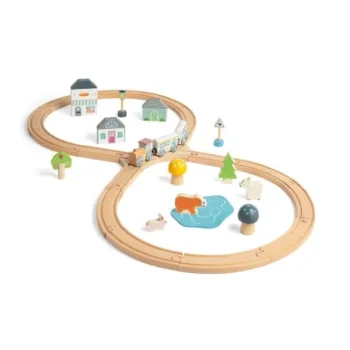 Drewniana kolejka tor ósemka z pociągiem i leśnymi zwierzątkami dla dzieci. Bigjigs Toys Drewniana Kolejka Ósemka Leśne Zwierzątka