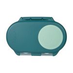 Zielony pojemnik na przekąski z okrągłą jasną klapką dla dziecka. b.box Snackbox pojemnik na przekąski Emerald Forest