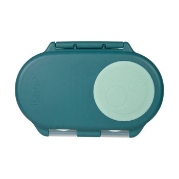 Zielony pojemnik na przekąski z okrągłą jasną klapką dla dziecka. b.box Snackbox pojemnik na przekąski Emerald Forest