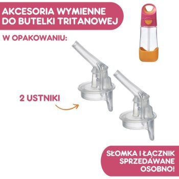 Dwa przezroczyste ustniki zapasowe do butelki tritanowej dla dzieci. b.box Ustniki zapasowe do butelki tritanowej 2szt