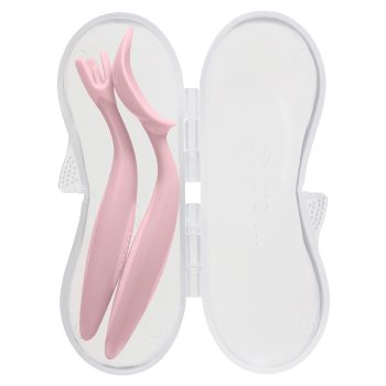 Różowe sztućce dla niemowląt widelec i łyżka w etui. b.box Pierwszesztućce BLW dla niemowląt Blush