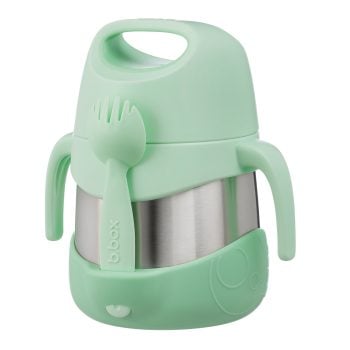Termos na jedzenie 335 ml zielony z uchwytami i łyżko-widelcem dla dziecka. b.box Termos na jedzenie 335ml Spearmint