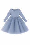 Sukienka tiulowa midi w kolorze niebieskim z długim rękawem dla dziewczynki. Fig&Pear Sukienka tiulowa Midi Dusty Blue