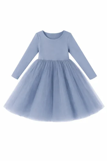 Sukienka tiulowa midi w kolorze niebieskim z długim rękawem dla dziewczynki. Fig&Pear Sukienka tiulowa Midi Dusty Blue