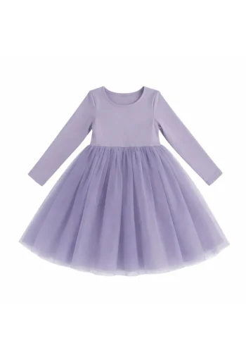 Fioletowa sukienka tiulowa midi z długim rękawem dla dziewczynki. Fig&Pear Sukienka tiulowa Midi Lilac Rose Fioletowa