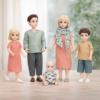 Zestaw pięciu lalek do domku rodzina mama tata dwójka dzieci i niemowlę. Lundby Zestaw Lalek Charlie