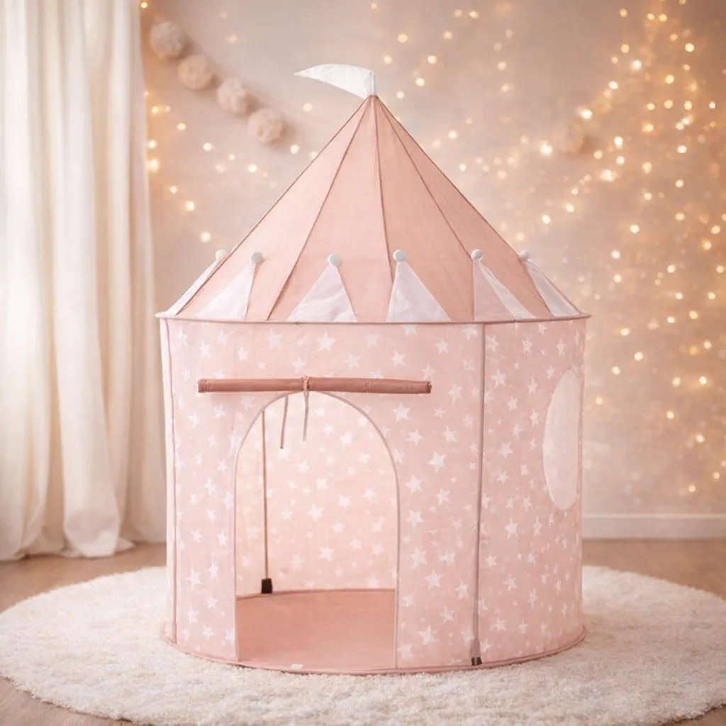 Różowy namiot do zabawy w kształcie zamku z białymi gwiazdkami dla dziecka. Kid’s Concept Namiot do zabawy pink STAR