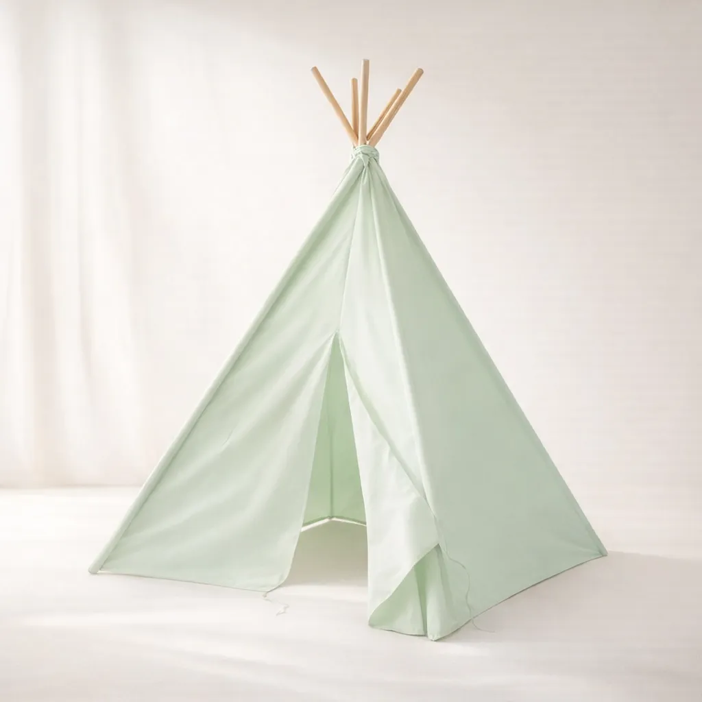 Namiot tipi dziecięcy jasnzie zielony z drewnianymi kijami. Kid’s Concept Namiot Tipi light green