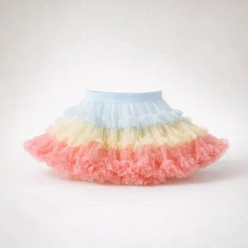 Tiulowa spódniczka dziecięca w falbanki w kolorach jasnoniebieskim kremowym i brzoskwiniowym. Fig&Pear Spódniczka tiulowa Rainbow Slushie