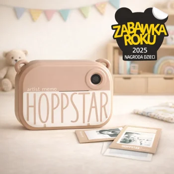 Dziecięcy aparat fotograficzny w kolorze beżowym z wbudowaną drukarką do natychmiastowego wywoływania zdjęć dla dzieci. Hoppstar Aparat fotograficzny dla dzieci z drukarką Artist Memo