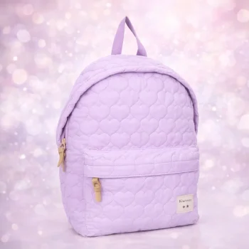 Fioletowy pikowany plecak dziecięcy z kieszenią z przodu dla dziecka. Kidzroom Plecak dla dzieci L Wonderful Worlds Purple KIDZRO