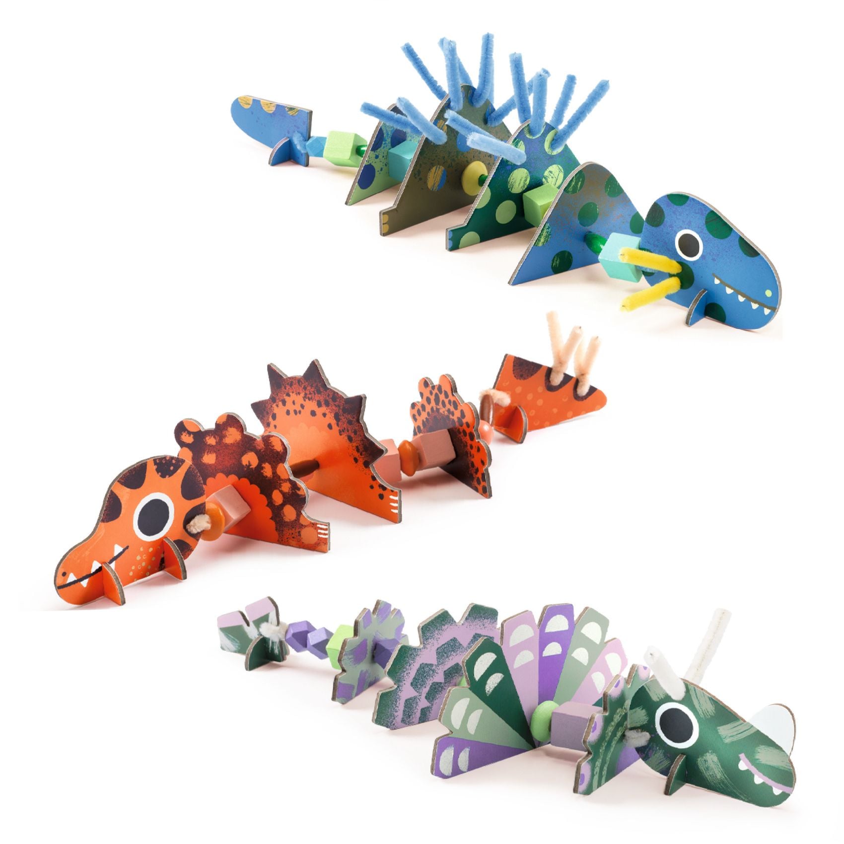Drewniane kolorowe nawlekanki dinozaury do nawlekania dla dzieci. Djeco Zestaw art. nawlekanie DINOZAURY