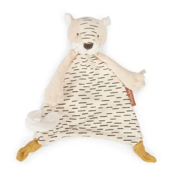 Pluszowa maskotka tygrys w beżowo kremowych kolorach z elementami szeleszczącymi dla niemowlaka. Moulin Roty Maskotka tygrys Baboo LA FORET MAWA