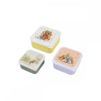 Zestaw trzech plastikowych śniadaniówek z motywem Królika Piotrusia różne kolory dla dzieci. Petit Jour Lunch Box 3 szt/kpl Królik Piotruś
