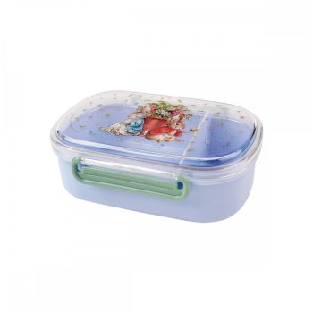 Niebieska śniadaniówka z motywem królika i roślin dla dziecka. Petit Jour Snack Box Królik Piotruś