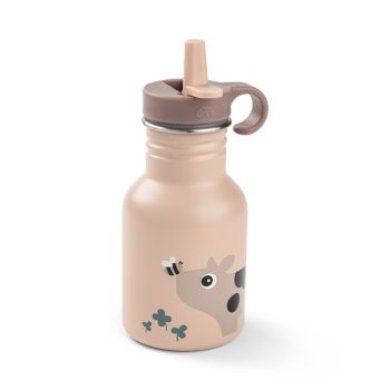 Stalowa butelka dla dziecka z ustnikiem beżowa z motywem zwierząt. Done by Deer Butelka Stalowa z Ustnikiem 350ml Tiny Farm Powder 350 ml