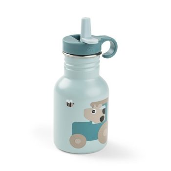 Stalowa butelka dla dziecka z ustnikiem niebieska z motywem misia i pszczółki 350 ml. Done by Deer Butelka Stalowa z Ustnikiem 350ml Tiny Farm Blue 350 ml
