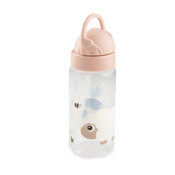 Bidon dla dziecka przezroczysty z różową zakrętką i motywem owcy oraz pszczółki. Done by Deer Bidon dla Dziecka 350ml Tiny Farm Powder 350 ml