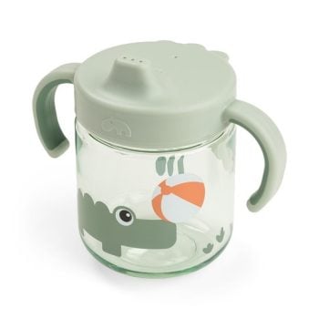 Kubek niekapek z uchwytami zielony z grafiką krokodyla dla dziecka 260 ml. Done by Deer Kubek Niekapek z Uchwytami 260ml Playground Green 260 ml