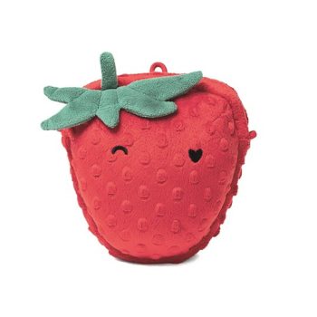 Czerwona pluszowa torebka dziecięca w kształcie truskawki z zielonymi liśćmi dla dziecka. Hoppstar Torebka Dziecięca na Aparat Cheeky Fruits Pina Strawbell