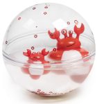 Przezroczysta kula sensoryczna do kąpieli z czerwonymi figurkami krabów dla dziecka. Petit Boum Happy Bubbles kula sensoryczna Krab