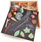 Drewniane elementy leśne liście grzyby kamienie zwierzęta układanka dla dzieci w pudełku z przegródkami. Tender Leaf Toys Drewniana skrzynka kreatywna Leśne skarby