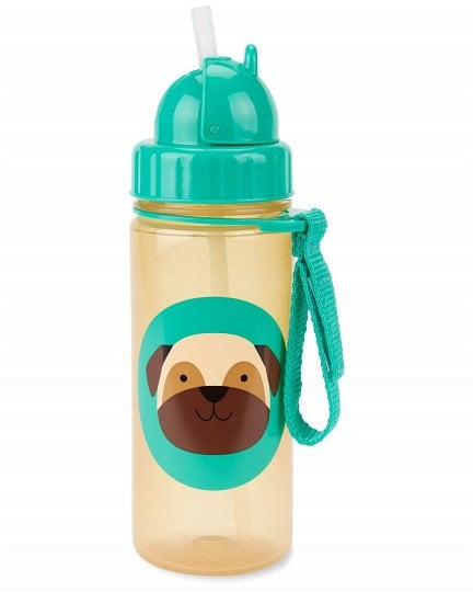 Bidon dla dziecka z motywem mopsa turkusowa nakrętka i słomka 390 ml. Skip Hop Bidon dla Dziecka Mops 390ml ZOO
