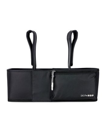 Czarny organizer do wózka z kieszenią na zamek i uchwytami do zawieszenia dla rodzica. Skip Hop Organizer do Wózka Ultimate Black