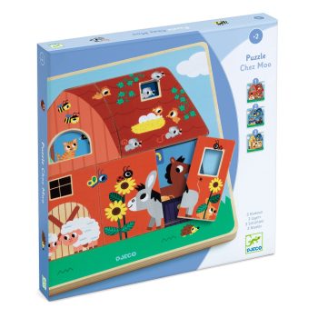 Puzzle tradycyjne dla dzieci 2 plus z trzema planszami z motywem gospodarstwa domowego zwierzęta farma. Djeco Puzzle Dla Najmł. 3 Plansze- Gospodarstwo +2 lat