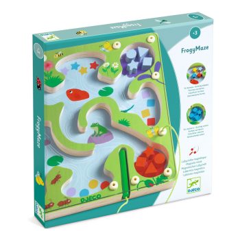 Drewniana magnetyczna gra logiczna labirynt z żabą dla dzieci powyżej 3 lat. Djeco Magnetyczny Drewniany Labirynt FrogyMaze