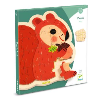 Drewniane puzzle w ramce z obrazkiem rudej wiewiórki trzymającej orzech dla dzieci powyżej 3 lat. Djeco Drewniane Puzzle w Ramce WIEWIÓRKA