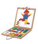 Drewniana układanka magnetyczna w walizce z kolorowymi figurami geometrycznymi dla dziecka. Djeco Magnesy Drewniane Układanka w Walizce