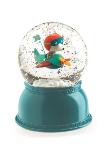Lampka nocna kula z figurką misia pilotującego zielono-pomarańczowy samolot dla dziecka. Djeco Lampka Nocna SAMOLOT
