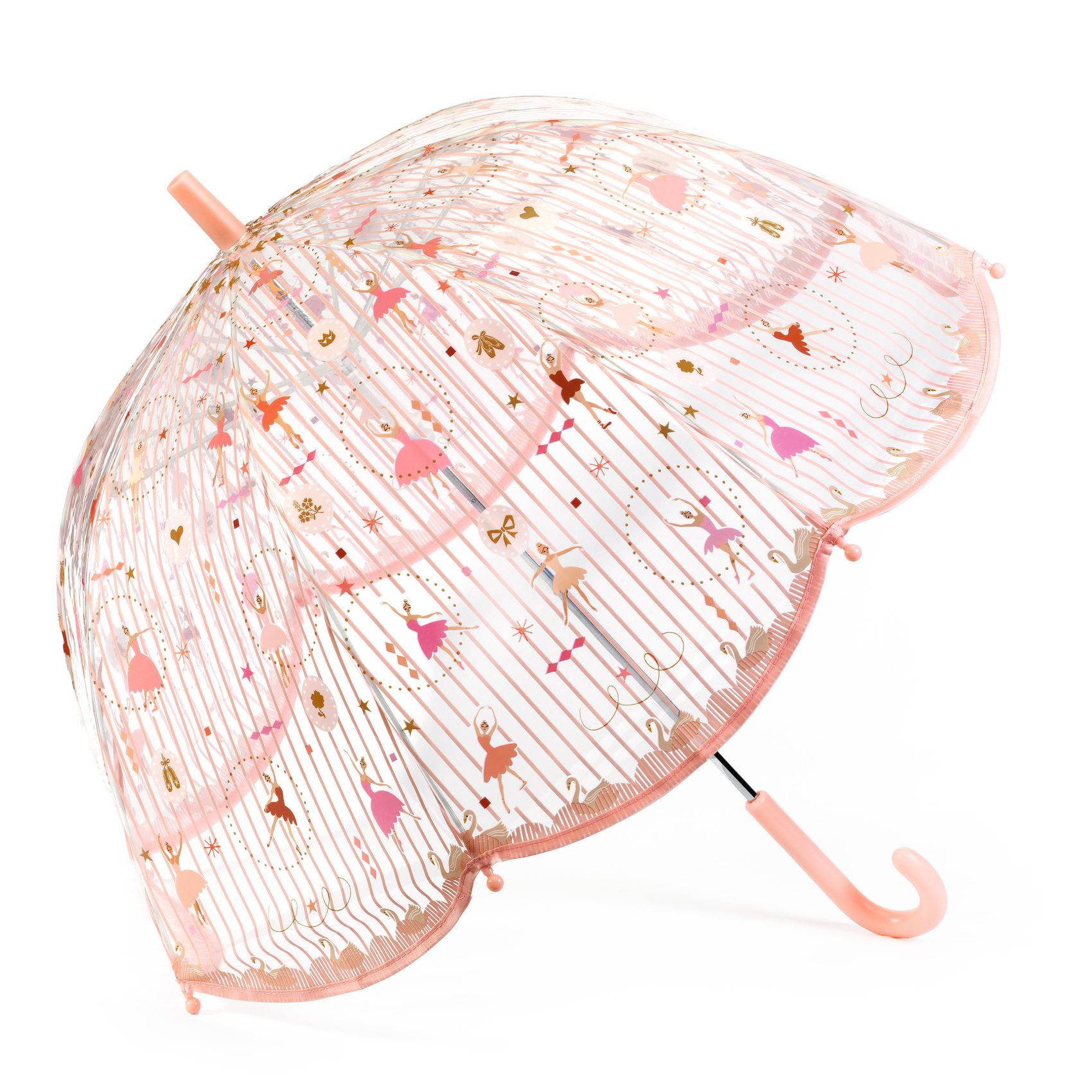 Przezroczysty parasol przeciwdeszczowy z różowymi baletnicami dla dziecka. Djeco Parasol przeciwdeszczowy BALETNICE