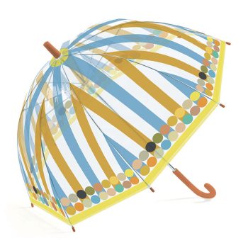 Przezroczysty parasol przeciwdeszczowy z kolorowymi paskami i kropkami dla dziecka. Djeco Parasol przeciwdeszczowy Kolorowe Paski