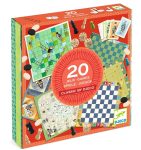 Zestaw 20 gier planszowych klasycznych z planszami do warcab, szachów, węży i drabin oraz pionkami i kostkami dla dzieci. Djeco Zestaw 20 Gier CLASSIC BOX