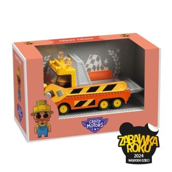 Model lawety w kolorze pomarańczowo-żółtym z czarnymi pasami dla dzieci. Djeco Laweta CRAZY TRUCK