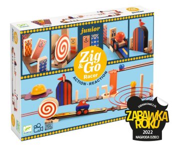 Drewniany zestaw do zabawy wyścig z elementami toru i pojazdem dla dzieci. Djeco Zestaw Zig&Go Junior WYŚCIG 51 elementów