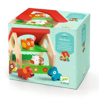 Drewniany domek farma z kolorowymi zwierzątkami dla dzieci powyżej 18 miesięcy. Djeco Drewniana Zabawka Mini Farma 18 m-cy+