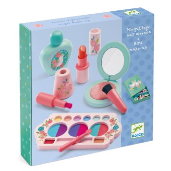 Zestaw do makijażu dla dziecka z lusterkiem pędzelkiem i kosmetykami w pastelowych kolorach. Djeco Zestaw do makijażu małej elegantki kosmetyki