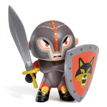 Figurka wojownika w szarej zbroi z mieczem i tarczą z wizerunkiem wilka dla dziecka. Djeco Figurka Wojownika Flow Knight