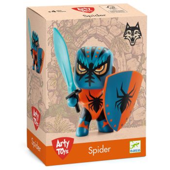 Figurki wojownika w niebiesko-pomarańczowym stroju z tarczą i mieczem dla dziecka. Djeco Figurka Wojownika SPIDER
