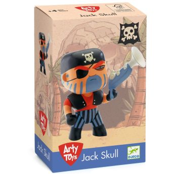 Figurka pirata Jack Skull z megafonem w czarno-pomarańczowej czapce i pasiastych spodniach dla dziecka. Djeco Figurka Pirata JACK SKULL